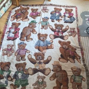 Teddy bear vintage woven blanket tapestry throw